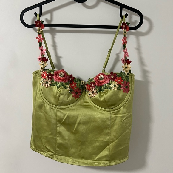 Princess Polly Tops - Princess Polly Green Floral Embroidered Top